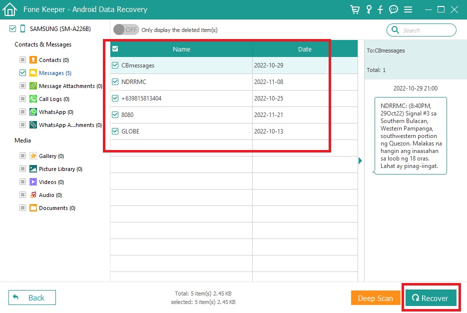 recover deleted sms