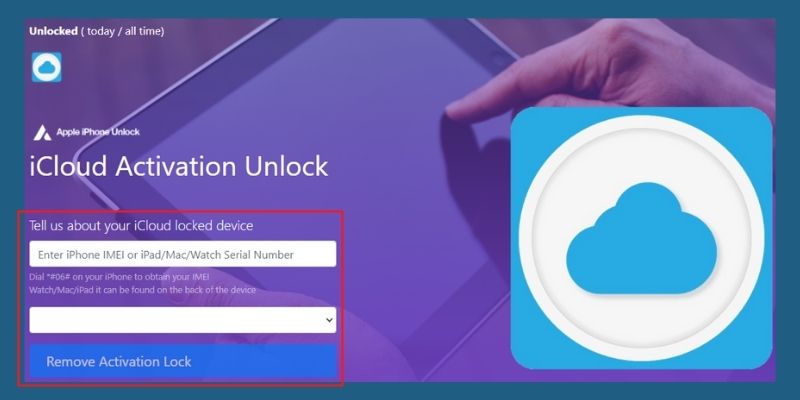 enter imei, select device model, and click remove activation lock
